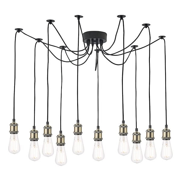 Dar Lighting Waco 10 Light Antique Brass & Matt Black Pendant Suspension