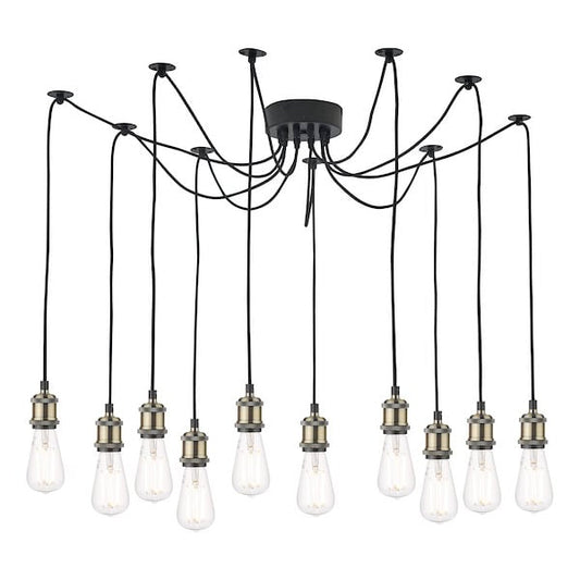 Dar Lighting Waco 10 Light Antique Brass & Matt Black Pendant Suspension