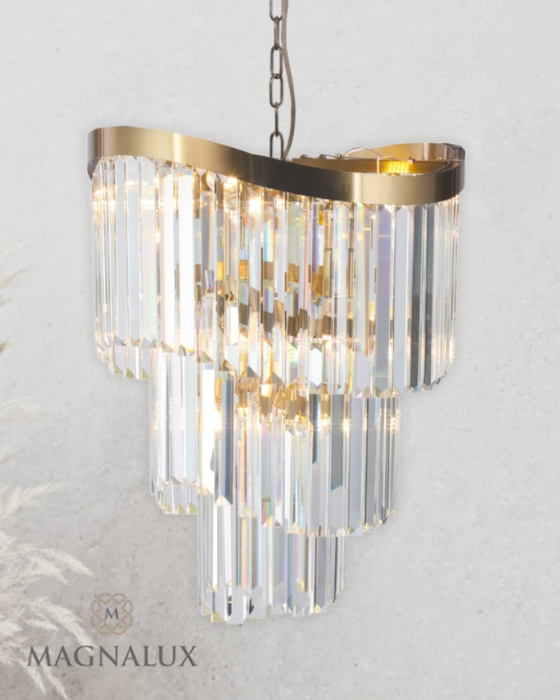 Magnalux Waverly 6 Light Crystal & Satin Brass Pendant