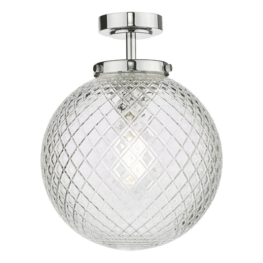 Dar Lighting Wayne Bathroom IP44 Polished Chrome & Textured Glass Semi Flush