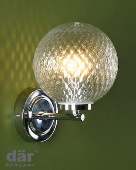 Dar Lighting Wayne Bathroom IP44 Polished Chrome & Glass Wall Light