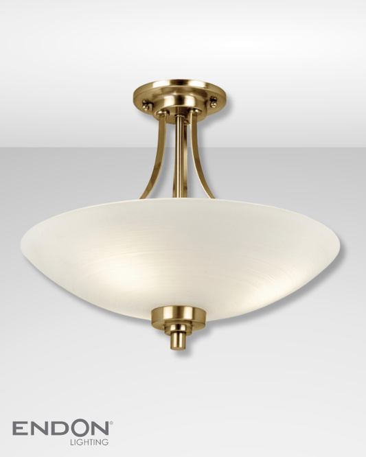 Endon Welles 3 Light White & Brass Semi Flush
