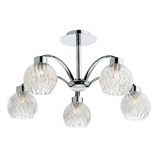 Dar Lighting Yasmin 5 Light Polished Chrome & Ribbed Glass Semi-Flush