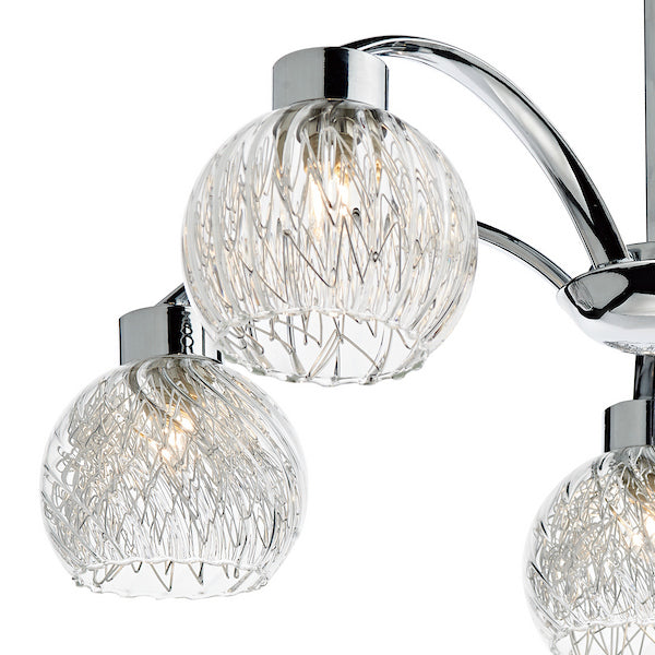 Dar Lighting Yasmin 5 Light Polished Chrome & Ribbed Glass Semi-Flush