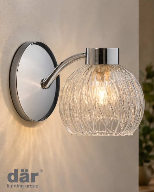 Dar Lighting Yasmin Polished Chrome & Ribbed Glass Wall Light