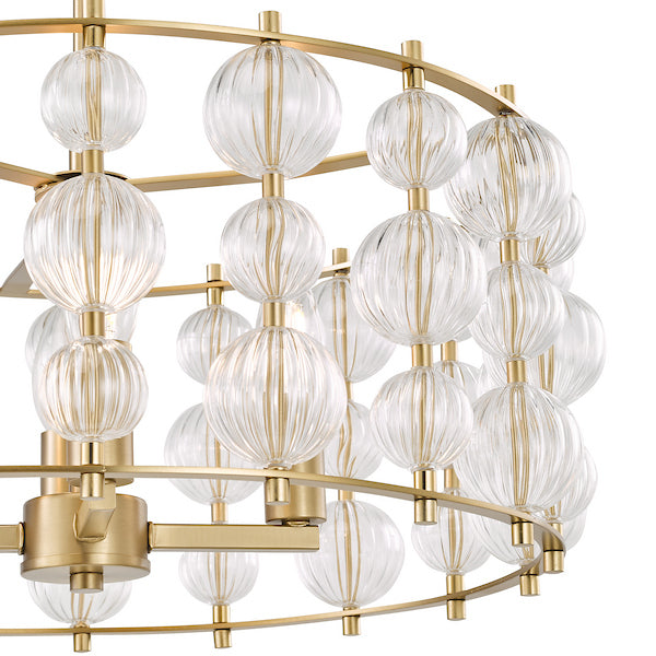 Dar Lighting Yuridia 4 Light Satin Gold & Ribbed Glass Pendant