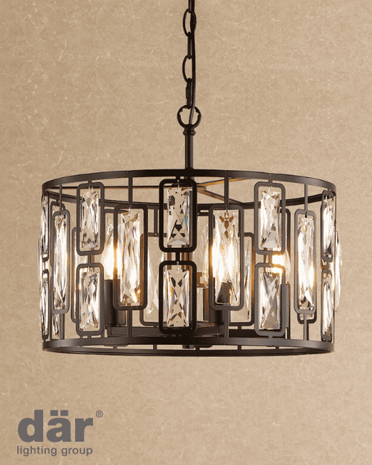 Dar Lighting Zoelle 5 Light Matt Black & Crystal Pendant