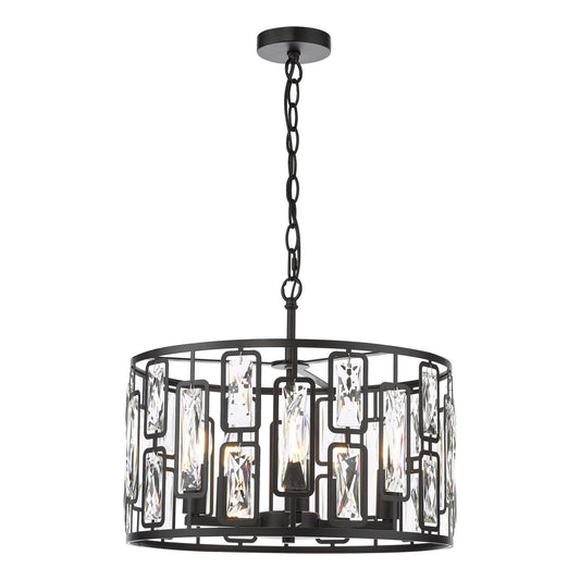 Dar Lighting Zoelle 5 Light Matt Black & Crystal Pendant