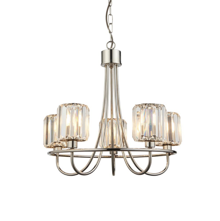 Endon Berenice 5 Light Bright Nickel & Faceted Glass Pendant