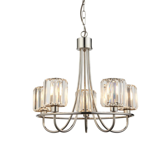 Endon Berenice 5 Light Bright Nickel & Faceted Glass Pendant