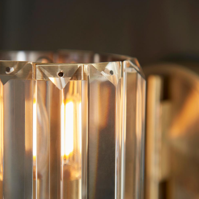 Endon Berenice Antique Brass & Faceted Glass Wall Light