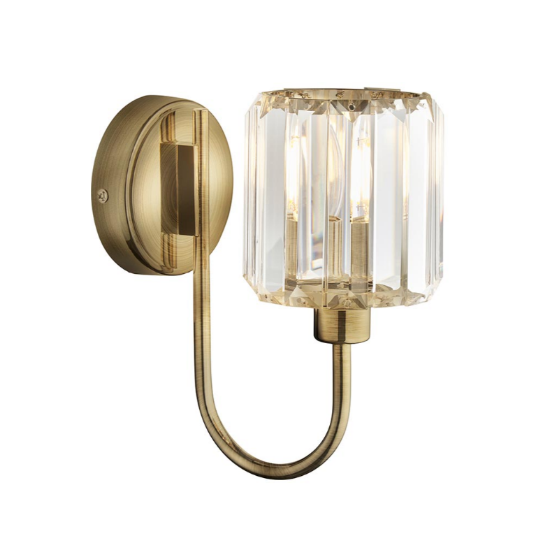 Endon Berenice Antique Brass & Faceted Glass Wall Light