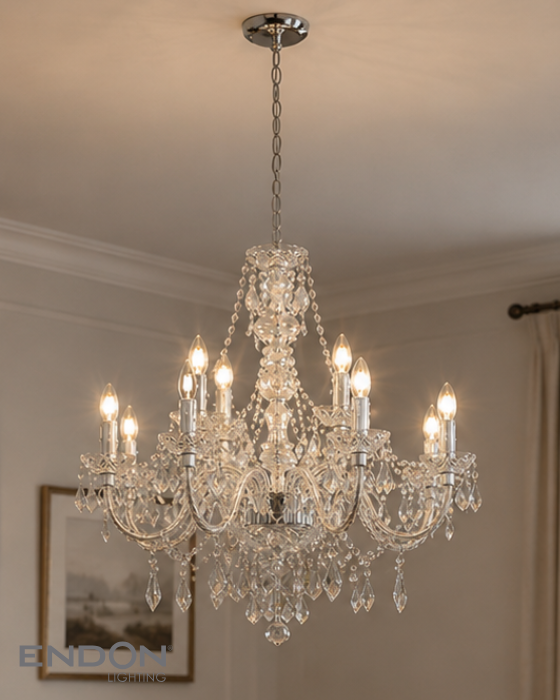 Endon Clarence 12 Light Chrome Beaded Chandelier