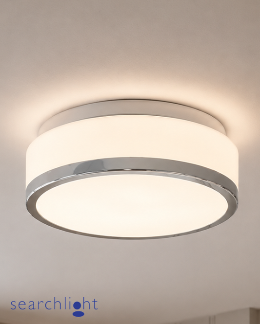 Searchlight Cheese Bathroom IP44 Chrome & White Glass Flush