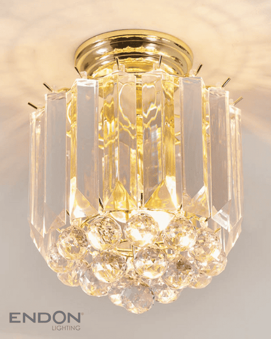 Endon Fargo 2 Light Brass & Faceted Crystal Flush