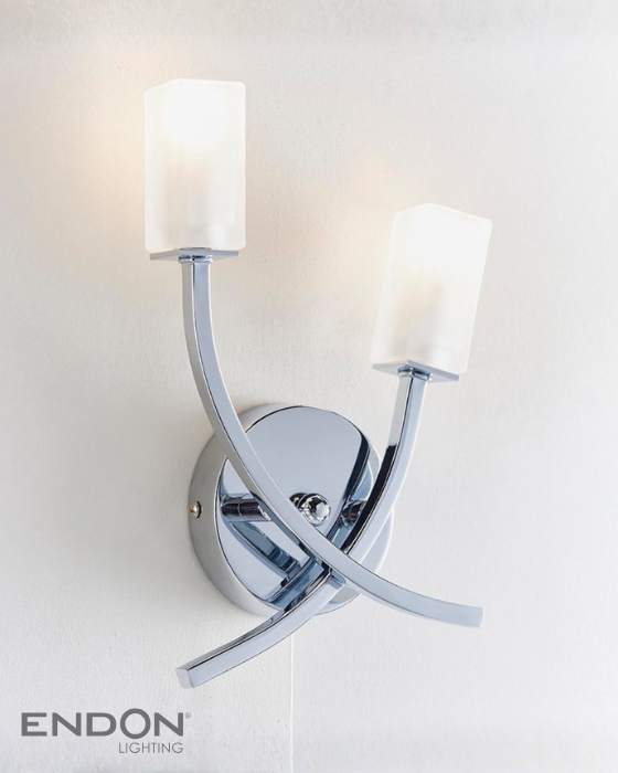 Endon Havana 2 Light Chrome & Frosted Glass Wall Light