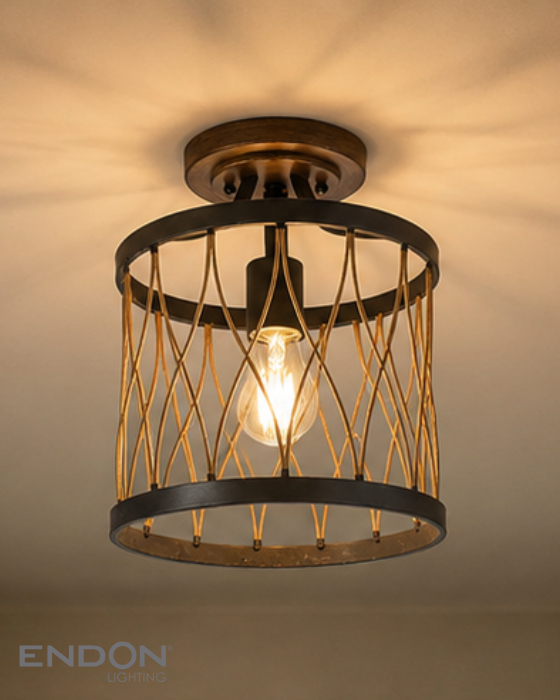 Endon Heston Black & Bronze Semi Flush