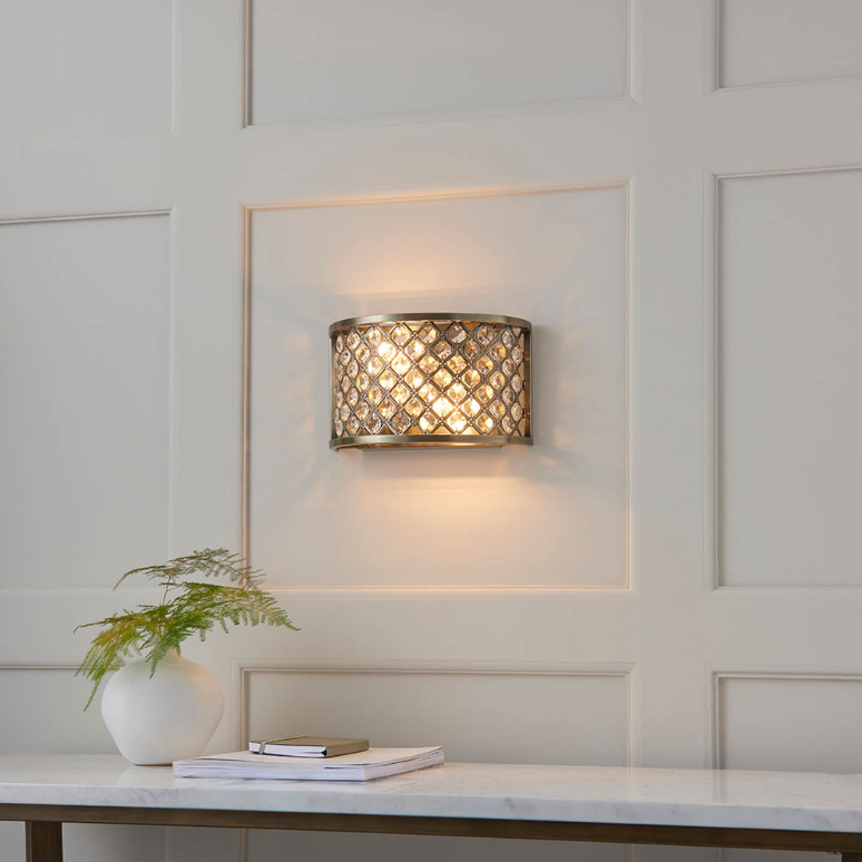 Endon Hudson 2 Light Antique Brass Wall Light