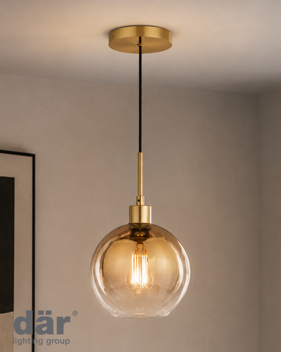 Dar Lighting Lycia Satin Gold & Gold Ombre Glass Pendant