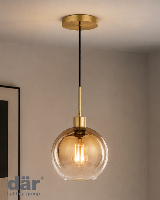 Dar Lighting Lycia Satin Gold & Gold Ombre Glass Pendant
