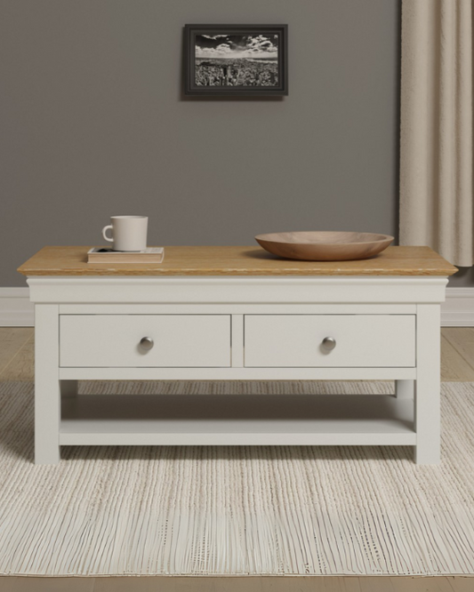 Bordeaux 2 Drawer Ivory & Oak Coffee Table