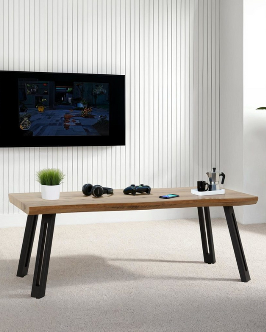 Quebec Wave Edge Medium Oak Effect & Black Coffee Table