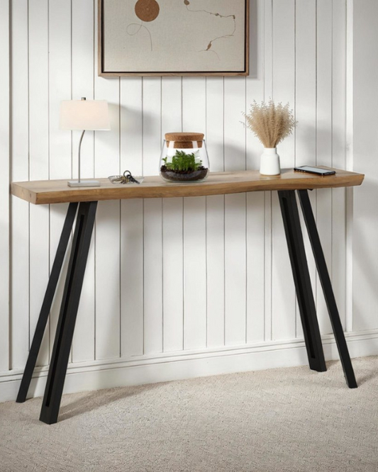 Quebec Wave Edge Medium Oak Effect & Black Console Table