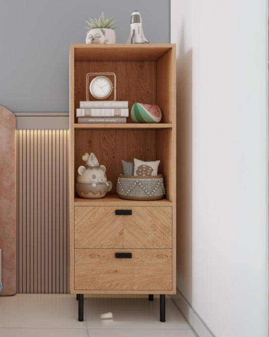 Leon 2 Drawer 2 Shelf Medium Oak Effect Cabinet