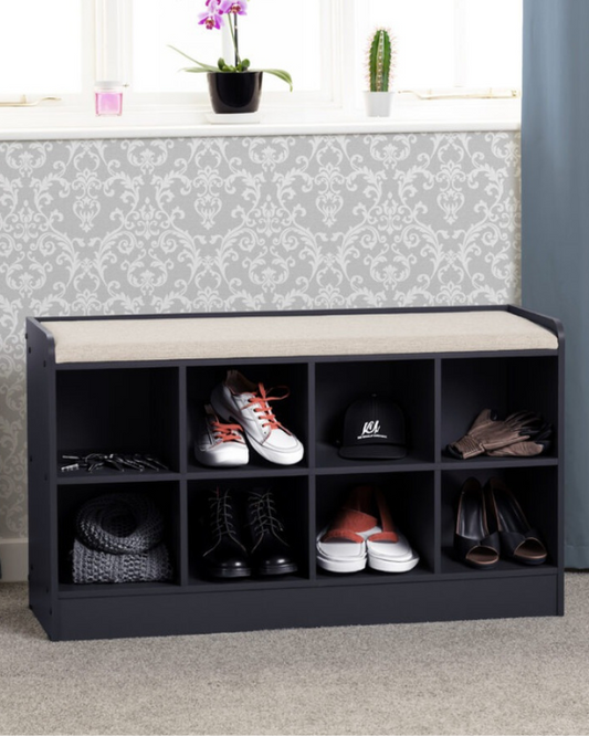 Portland Navy & Cream Fabric Shoe Bench