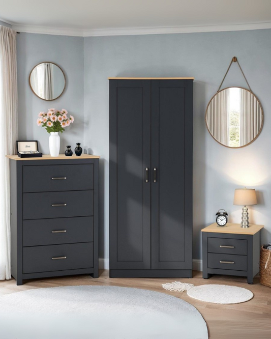 Portland Grey & Oak Effect Bedroom Trio