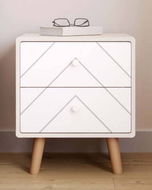 Dixie 2 Drawer Dusty Grey & White Bedside Table