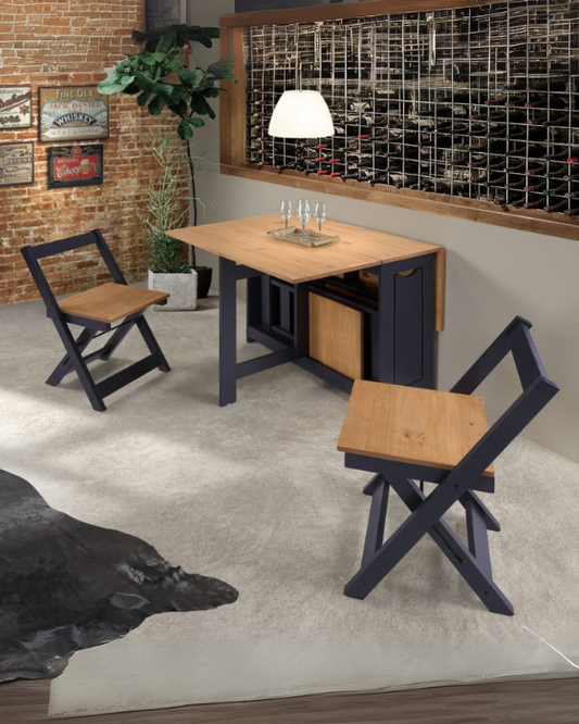 Santos Butterfly Navy Blue & Distressed Waxed Pine Dining Set