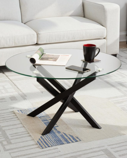 Sheldon Black & Clear Glass Round Coffee Table