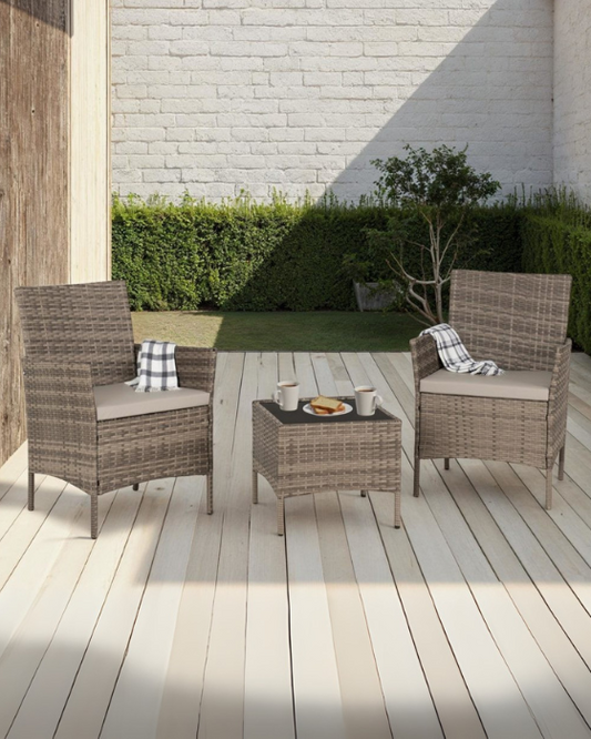Willow 3 Piece Grey Rattan & Grey Fabric Garden Set