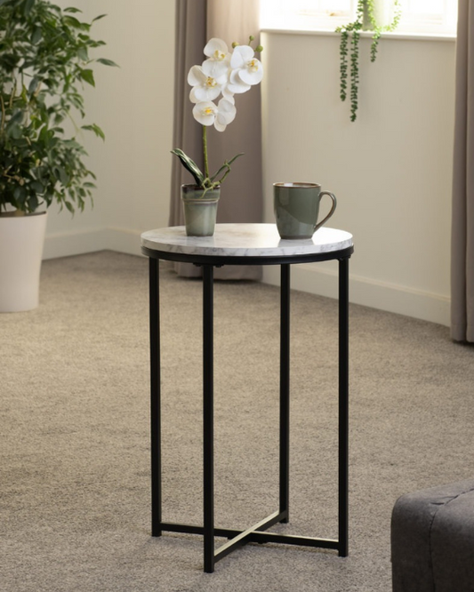 Dallas Marble & Black Side Table