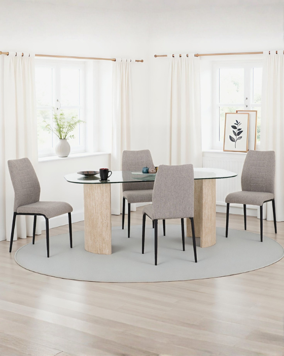 Modena & Chilton Cream/Grey Fabric Dining Set (X4 Chairs)