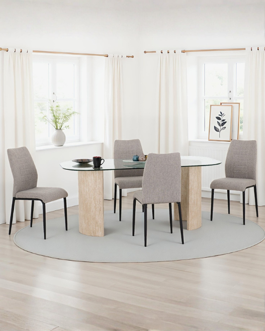 Modena & Chilton Cream/Grey Fabric Dining Set (X4 Chairs)