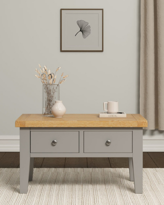 Windsor 2 Drawer Pebble Grey & Oak Coffee Table