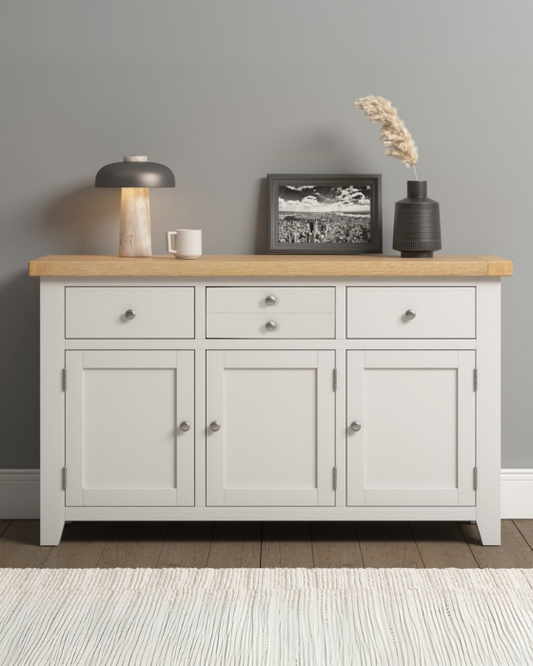 Windsor 3 Door 3 Drawer Ivory & Oak Sideboard