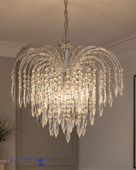 Searchlight Waterfall 5 Light Chrome & Crystal Pendant